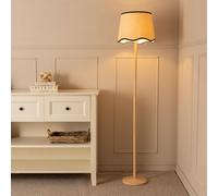 ValueLights Triston Wooden Floor Lamp with Scallop Black Trim Shade