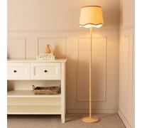 Triston Natural Light Wood Stem Floor Lamp with Scallop Trim Tapered Lamp Shade ValueLights Burnt Orange One Size