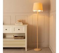 Valuelights Triston Natural Light Wood Stem Floor Lamp With Scallop White Trim Tapered Shade