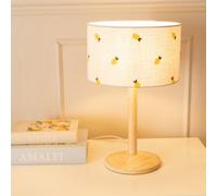 ValueLights Triston Lemon Embroidery Shade Wooden Table Lamp & Bulb