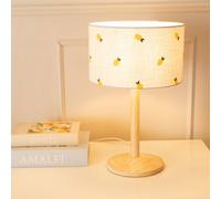 Triston Natural Light Wood Stem Table Lamp with Lemon Embroidered Lamp Shade ValueLights Natural One Size