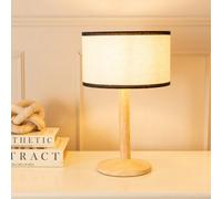 Valuelights Triston Natural Light Wood Stem Table Lamp With Linen Black Trim Drum Lamp Shade And Led Bulb