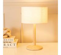 ValueLights Triston Wooden Table Lamp with Linen White Trim Drum Shade