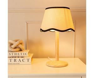 Valuelights Triston Natural Light Wood Stem Table Lamp With Scallop Black Trim Tapered Lamp Shade And Led Bulb