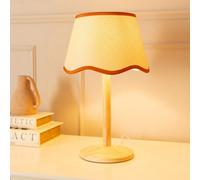 ValueLights Triston Wooden Table Lamp with Scallop Rust Trim Shade