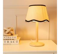 Triston Natural Light Wood Stem Table Lamp with Scallop Trim Tapered Lamp Shade ValueLights Black One Size