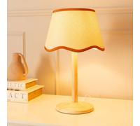 ValueLights Triston Wooden Table Lamp with Scallop Rust Trim Shade