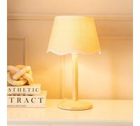 ValueLights | Single Stem Natural Wood Table Lamp with White Trim Scallop Shade Living Room Bedroom Light | Table Lamps, Home Décor & Improvement Essential | Included LED Bulb