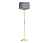 Valuelights Triston Single Stem Natural Light Wood Floor Lamp With Dark Grey Drum Shade