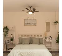 MiniSun | 30" / 76cm Silver Chrome and Wood Ceiling Fan with Flush Light | Home Décor, Bedside & Desk Lamp | Mains Wired
