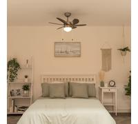 MiniSun | 30" / 76cm Silver Chrome and Wood Ceiling Fan with Flush Light | Home Décor, Bedside & Desk Lamp | Mains Wired