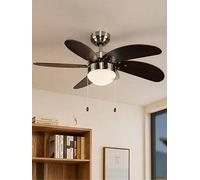 MiniSun | 30" / 76cm Silver Chrome and Wood Ceiling Fan with Flush Light | Home Décor, Bedside & Desk Lamp | Mains Wired
