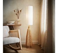 ValueLights Una White Tall Lamp Shade Natural Rattan Midi LED Floor Lamp - Size: 140 x 25 x 25cm - Cream - Wilko