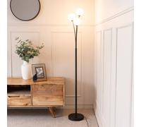 Valuelights Velika Black 3 Way Triple Floor Lamp With White Frosted Glass Globe Shades