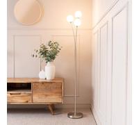 Valuelights Velika Chrome 3 Way Triple Floor Lamp With White Frosted Glass Globe Shades Light - Led Bulbs Included