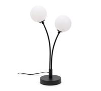 Valuelights Velika Black 2 Way Double Bedside Table Lamp With White Frosted Glass Globe Shades Light - Led Bulbs Included