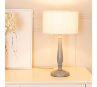 Valuelights Victoria Candlestick Grey Wood Table Lamp With Cream Boucle Drum Lamp Shade Grey One Size