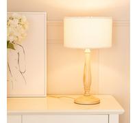 Valuelights Victoria Candlestick Light Wood Table Lamp With Cream Boucle Drum Lamp Shade