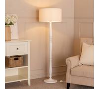 Victoria Candlestick White Wood Floor Lamp with Cream Boucle Drum Lamp Shade ValueLights White One Size
