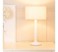 Victoria Candlestick White Wood Table Lamp with Cream Boucle Drum Lamp Shade ValueLights White One Size