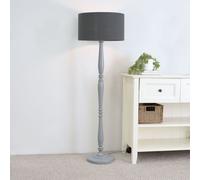 Victoria Grey Wood Traditional Stem Floor Lamp with Fabric Drum Shade ValueLights Charcoal One Size