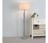 Victoria Grey Wood Traditional Stem Floor Lamp with Fabric Drum Shade ValueLights Natural One Size