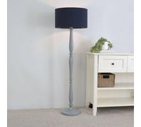ValueLights Victoria Grey Wood Traditional Stem Floor Lamp with Fabric Drum Shade in Navy ValueLights Navy