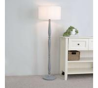 Victoria Grey Wood Traditional Stem Floor Lamp with Fabric Drum Shade ValueLights White One Size