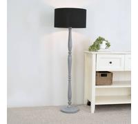 Victoria Grey Wood Traditional Stem Floor Lamp with Fabric Drum Shade & LED Bulb ValueLights Black One Size