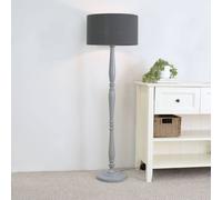 ValueLights | Traditional Grey Wood Candlestick Floor Lamp with Charcoal Fabric Drum Shade for Living Room | Floor Lamps, Home Décor & Improvement Essential | Included LED Bulb
