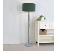 ValueLights | Traditional Grey Wood Candlestick Floor Lamp with Forest Green Fabric Drum Shade for Living Room | Floor Lamps, Home Décor & Improvement Essential | Included LED Bulb