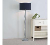 ValueLights | Traditional Grey Wood Candlestick Floor Lamp with Navy Blue Fabric Drum Shade for Living Room | Floor Lamps, Home Décor & Improvement Essential | Included LED Bulb