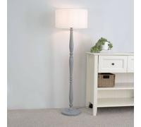 Valuelights Victoria Grey Wood Traditional Stem Floor Lamp With Fabric Drum Shade & Led Bulb In White White One Size