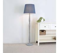 Victoria Grey Wood Traditional Stem Floor Lamp with Fabric Tapered Shade ValueLights Blue One Size