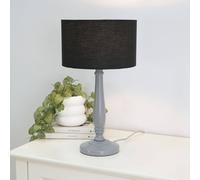 ValueLights Victoria Black Drum Shade Grey Wood Table Lamp & LED Bulb