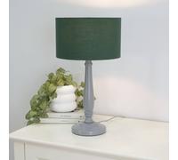 ValueLights | Traditional Grey Wood Candlestick Table Lamp with Forest Green Fabric Drum Shade for Living Room Bedroom | Table Lamps, Home Décor & Improvement Essential | Included LED Bulb