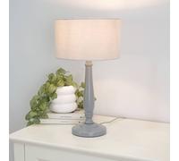 ValueLights Victoria Grey Drum Shade Grey Wood Traditional Table Lamp