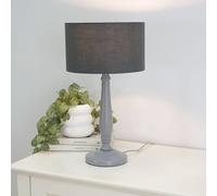 Victoria Grey Wood Traditional Table Lamp with Fabric Drum Shade ValueLights Charcoal One Size