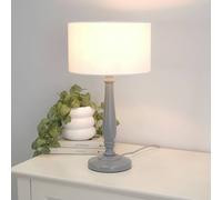 Victoria Grey Wood Traditional Table Lamp with Fabric Drum Shade ValueLights White One Size