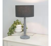 Victoria Grey Wood Traditional Table Lamp with Fabric Drum Shade and LED Bulb ValueLights Charcoal One Size