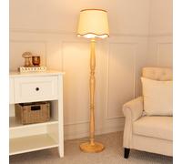 ValueLights | Natural Wood Candlestick Floor Lamp with Rust Trim Scallop Shade Living Room Lounge Light | Floor Lamps, Home Décor & Improvement Essential