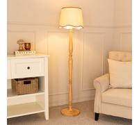 Valuelights Victoria Light Wood Candlestick Floor Lamp With Linen Scallop Rust Trim Tapered Shade