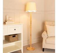 ValueLights | Natural Wood Candlestick Floor Lamp with White Trim Scallop Shade Living Room Lounge Light | Floor Lamps, Home Décor & Improvement Essential