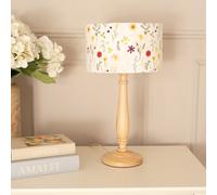 ValueLights | Natural Wood Candlestick Table Lamp with Floral Embroidered Drum Shade Living Room Bedroom Light | Table Lamps, Home Décor & Improvement Essential