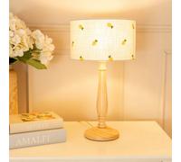 ValueLights Victoria Lemon Embroidered Shade Light Wood Candlestick LED Table Lamp - Cream - Wilko