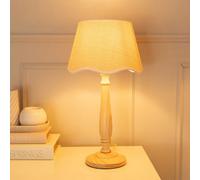Valuelights Victoria Light Wood Candlestick Table Lamp With Linen Scallop White Trim Tapered Shade