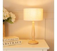 Victoria Light Wood Candlestick Table Lamp with Linen White Trim Shade & Bulb ValueLights Natural One Size
