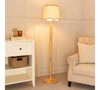 ValueLights | Natural Wood Candlestick Floor Lamp with Rust Trim Scallop Shade Living Room Lounge Light | Floor Lamps, Home Décor & Improvement Essential | Included LED Bulb