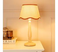 Victoria Light Wood Table Lamp with Linen Scallop Trim Tapered Shade & Bulb ValueLights Burnt Orange One Size