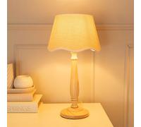 ValueLights Victoria Linen Scallop White Edge Shade Light Wood Table Lamp - Cream - Wilko